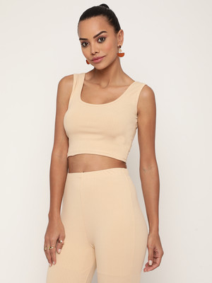 Sugathari Casual Solid Women Beige Top