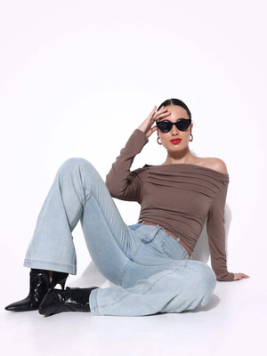 SHOWOFFFF Casual Solid Women Brown Top