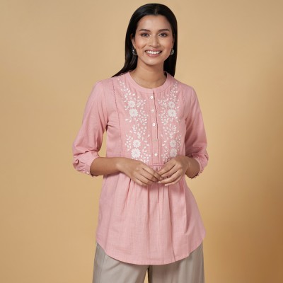 Akkriti by Pantaloons Casual Embroidered Women Pink Top