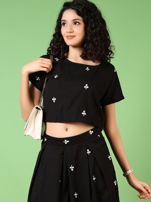 V-MART Casual Self Design Women Black Top