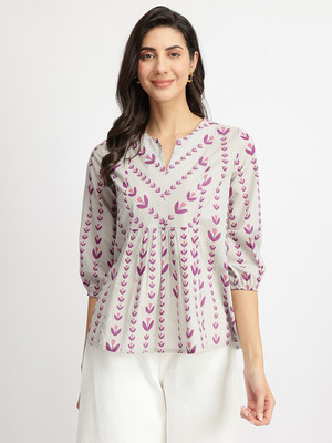 Pink Fort Casual Printed Women Grey Top