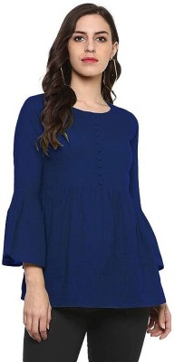 Sima Devi Collections Casual Solid Women Dark Blue Top