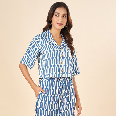 Akkriti by Pantaloons Casual Printed Women Blue, White Top