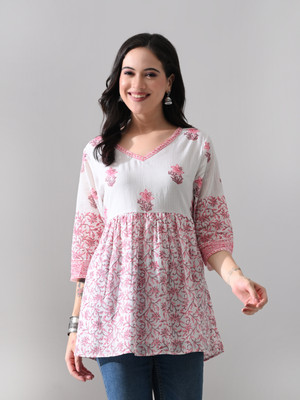 Meesan Party Printed Women White Top