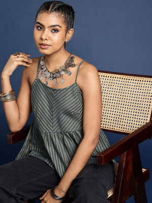Taavi Casual Striped Women Grey Top