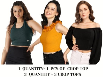 Prettify Casual Solid Women Black, Yellow, Dark Green Top