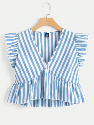JIPRA Casual Striped Women Blue Top