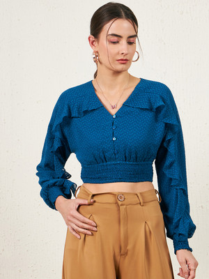 RARE Casual Self Design Women Blue Top