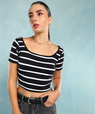 Roadster Casual Striped Women Black Top