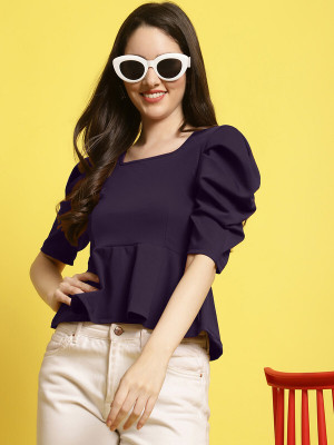Fabflee Casual Solid Women Purple Top