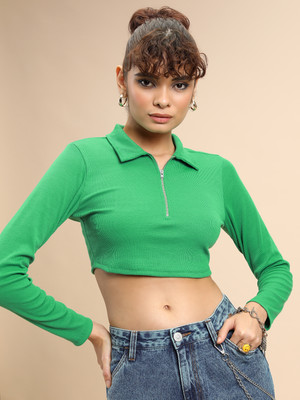Tokyo Talkies Casual Solid Women Green Top