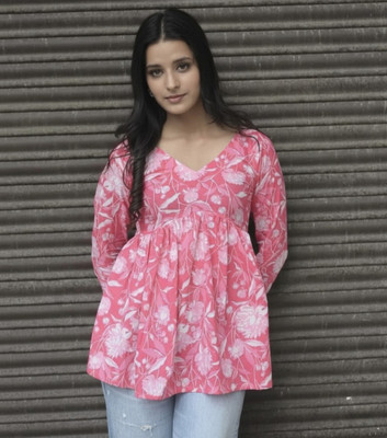 Desi Beats Casual Floral Print, Printed Women Pink Top