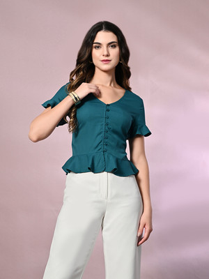 ADRIANA Party Solid Women Blue Top
