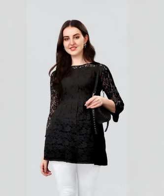 HEMANG FASHION Casual Self Design Women Black Top