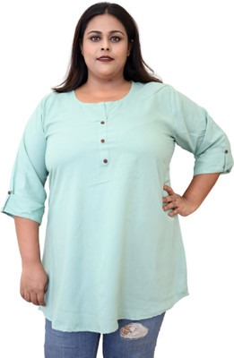 myplusfashion Casual Solid Women Light Green Top