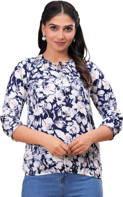 BM enterprises Casual Printed Women Blue, White Top