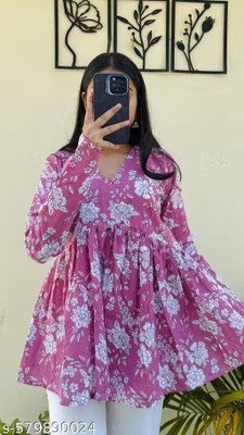 ALEX DESIGN Casual Floral Print Women Pink Top