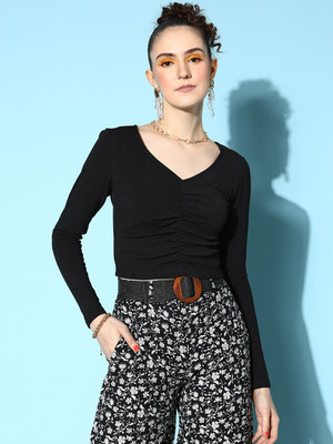 VENI VIDI VICI Casual Solid Women Black Top