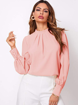 FabRange Casual Solid Women Pink Top