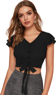 lovespreadin Casual Solid Women Black Top