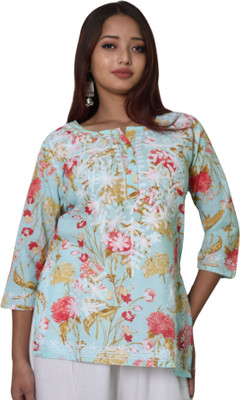 myplusfashion Casual Floral Print Women Multicolor Top
