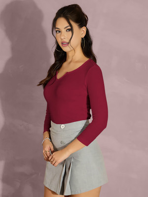 NAVYANKAA Casual Solid Women Maroon Top