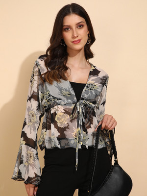 Dressberry Casual 3/4 Sleeve Printed Women Black Top