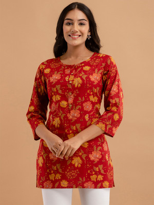 Feranoid Retail Women Floral Print Straight Kurta(Red)