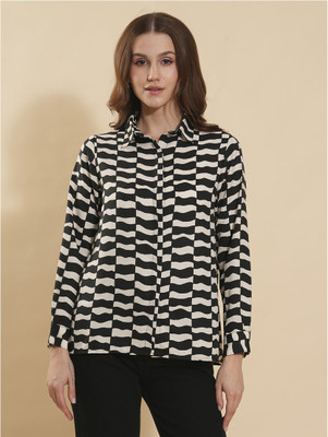 FashFun Formal 3/4 Sleeve Striped Women Black Top