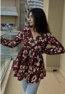 Motan Party Floral Print Women Maroon Top