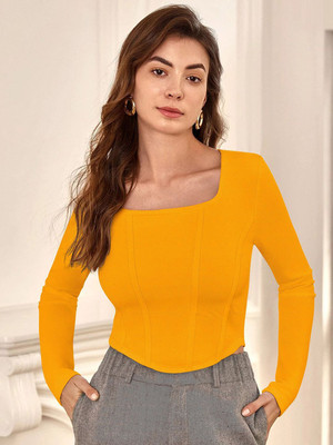 CORSICA Casual Self Design Women Yellow Top