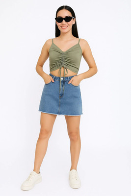 SLENOR Casual Solid Women Green Top