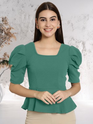 METRONAUT Casual Self Design Women Light Green Top