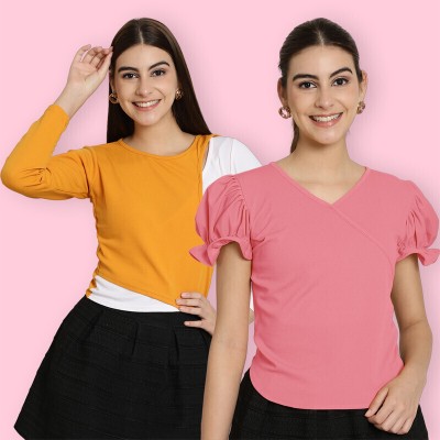 Tromko Casual Solid Women Yellow, Pink Top