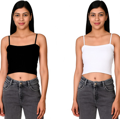 MIXFIT Casual Solid Women Black, White Top