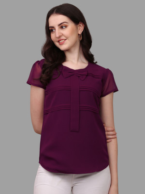 Kinjo Casual Solid Women Purple Top