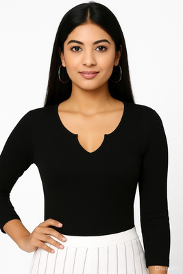 Trendeeva Casual Solid Women Black Top