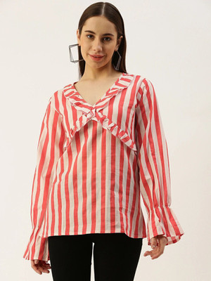 IQRRAR Casual Striped Women Pink Top