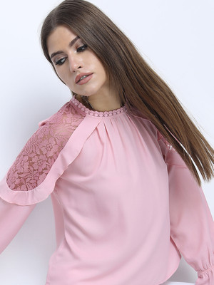 Tokyo Talkies Casual Solid Women Pink Top