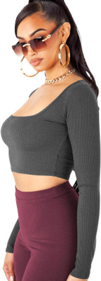 THE BLAZZE Casual Solid Women Grey Top