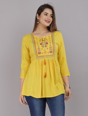 RNfab Casual Embroidered Women Yellow Top