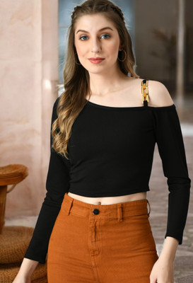 METRONAUT Casual Solid Women Black Top