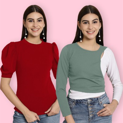 Tromko Casual Solid Women Red, Green Top