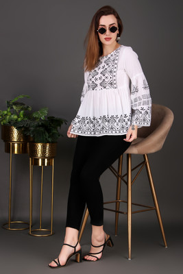 NeeraFashion Casual Printed Women White Top