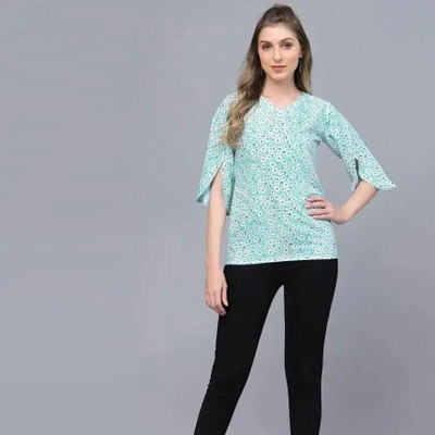 KS Collections Casual Printed Women Blue Top