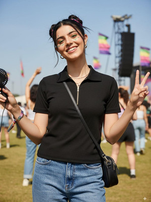 Uptownie Casual Solid Women Black Top