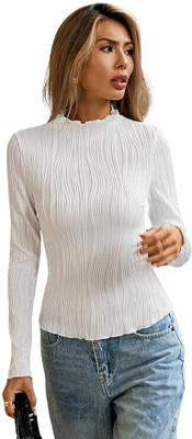KASHIAN Casual Self Design Women White Top