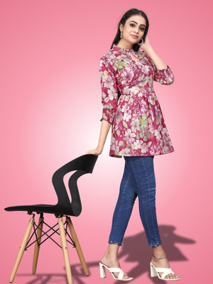 SHCON Casual Floral Print Women Pink Top