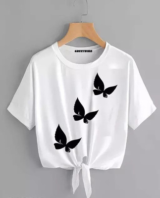 GEETU LOOKS Casual Graphic Print Women White Top