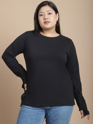 RIGO Casual Solid Women Black Top